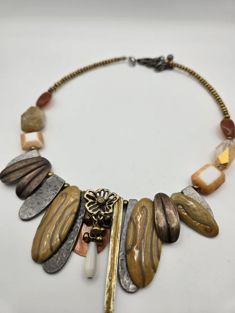 Chico's Amber Gold Copper Mixed-Media Statement Choker Artsy Flower Forest Fairy